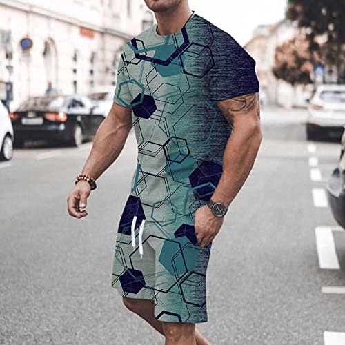 Erkek Spor Tişört ve Şort 2 ADET Set Moda O-boyun 3D Baskı Kısa Kollu Kazak Gömlek Kısa Eşofman Takım Elbise