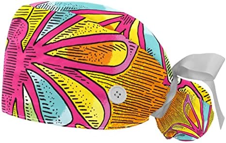 2 Adet Renkli Kelebek Fırçalama Kap Düğmesi At Kuyruğu Kılıfı, Ayarlanabilir Unisex Kabarık Cerrahi Şapka, Çok Renkli