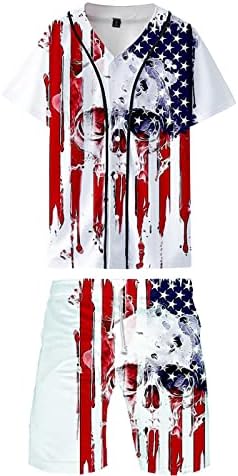 Rahat Vatansever 2 Parça Set Erkekler için Amerikan Bayrağı Baskı T Shirt ve Şort Gevşek Plaj Tatil Kısa Kollu Kıyafetler