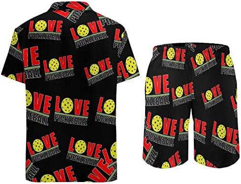 Aşk Pickleball erkek Hawaiian Düğmeli Kısa Kollu Gömlek ve pantolon Yaz Plaj Kıyafetleri Gevşek Fit Eşofman
