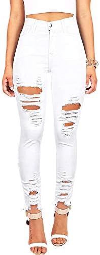 LARIAU Yüksek Belli Kot Kadınlar için Katı Delik Düğmesi Cep Capri bol kot Pantolon Pantolon