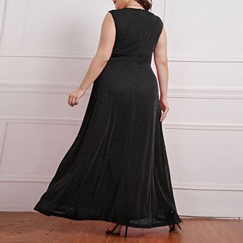 Artı Boyutu V Boyun Uzun Düğün Konuk Elbiseler için Kadın Yaz Sleevelees Flowy Maxi Parti Akşam Elbise Kokteyl Elbise