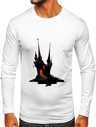 XXBR Cadılar Bayramı Mens için Tops, rahat Parti Perili Ev Baskı Uzun Kollu Ekip Boyun Slim Fit Atletik Spor T Shirt