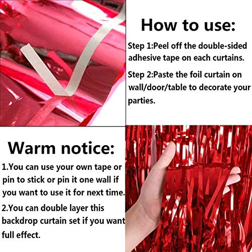 3 Paket 3.3 ft x 6.6 ft Kırmızı Metalik Tinsel Folyo Saçak Perdeleri fotoğraf kabini Sahne Doğum Günü sevgililer Günü