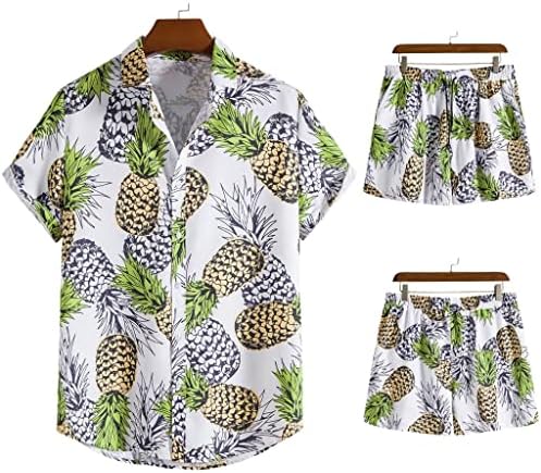 yok erkek Moda Gevşek Büyük Boy Hawaii Plaj Gömlek şort takımı (Renk: A, Boyut: xxlkod)
