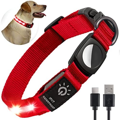 Light Up Airtag köpek Tasması, Işıklı Hava Etiketi köpek tasması Geceleri Küçük Orta Büyük Köpekler için USB Şarj