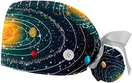 Nıaocpwy 2 Paket Çalışma kapaklar Kadınlar için Ter Bandı ile, Uzay Gezegenler Galaxy At Kuyruğu Kılıfı Kabarık Şapka