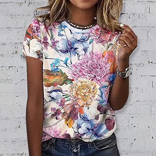 Kadınlar için Rahat Zarif 2023 kadın Yuvarlak Boyun Kısa Kollu Casual Çiçek Baskı Bluz Gömlek Kadınlar için Paketi