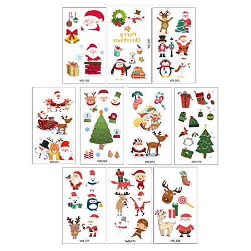 NUOBESTY 10 ADET Noel Dövmeler Sticker Karikatür Tek Kullanımlık Noel Temalı Geçici Dövme Parti Favor