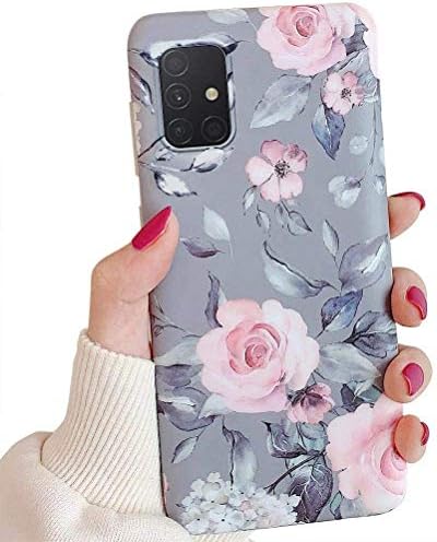 Şık Kızlar Kadınlar Samsung Galaxy A51 4G Durumda, Romantik Zarif Mor Çiçek ve Gri Yapraklar Desen Tasarımı, esnek