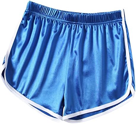 JoRasa Atletik Şort Kadınlar için Elastik Bel Sweatpants Yüksek Bel Kısa Pantolon Renk Blok Pantolon Bling SweatShorts