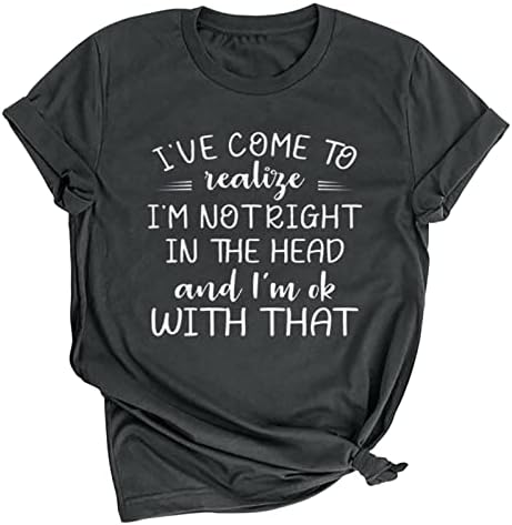 Koyu Gri T Shirt Genç Kızlar için Sonbahar Yaz Kısa Kollu Ekip Boyun Mektup Grafik Gevşek Fit Üstleri Tişörtleri Kadın