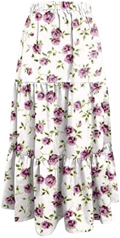 Pileli Flowy Uzun Maxi Etekler Kadınlar için Rahat Yaz Boho plaj elbisesi Düz Renk Yüksek Bel Salıncak Katmanlı A-Line