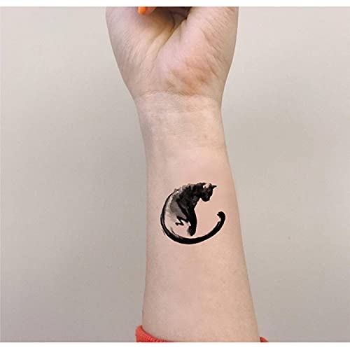 JJKUN 5 Pcs Suluboya Siyah Kedi Hayvan Sevimli Dövme Çıkartmalar Su Geçirmez Kalıcı El-Boyalı Edebiyat Ve Sanat