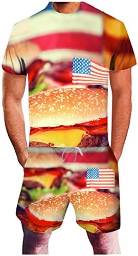 DOUHEN Anma Günü Kıyafet Burger erkek Takım Elbise Bağımsızlık Amerikan Baskı Bayrağı Yaz 3D Rahat Gün Erkek Takım