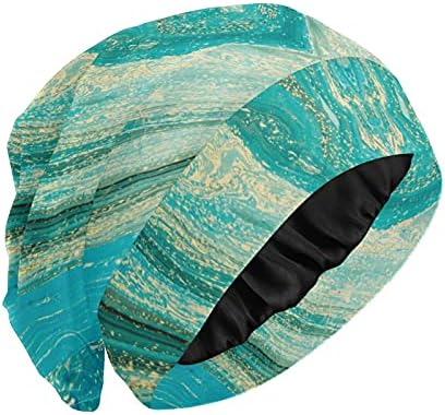 Kafatası Kap Uyku Kap Çalışma Şapka Bonnet Beanies Kadınlar için Okyanus Deniz Yıldızı Yeşil Mermer Çizgili Uyku Kap
