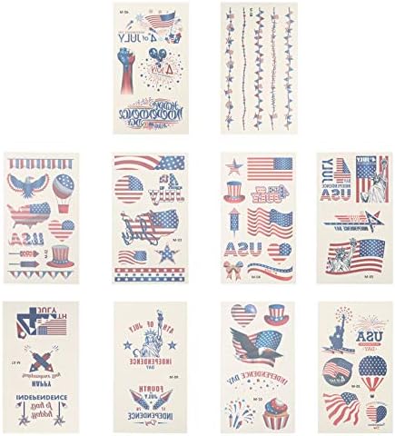 Amosfun 20 Levhalar Amerikan ABD Bayrağı Geçici Dövmeler 4th Temmuz Vatansever ABD Bayrağı Çıkartmalar Yüz Çıkartması