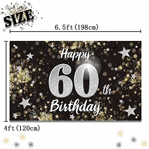 Nelbıırth Mutlu 60th Doğum Günü Siyah & Gümüş Yıldız Büyük Banner - Şerefe Altmış Yaşında Doğum Günü Ev Duvar Photoprop