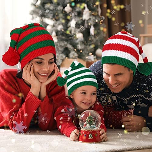 Yetişkinler için 3 Adet Noel Örme Şapka Elf Şapka Noel Hımbıl Şapka Elf Santa bere Toplu Santa Yetişkinler için Kırmızı