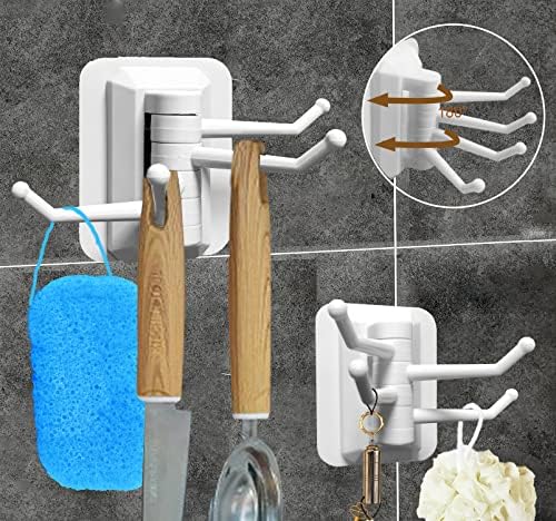 Fineget Duvar Yapışkanlı Kanca Asılı Banyo Mutfak Kapı Kanca 4 Dönebilen Arms Yuvarlak Ağır Kanca Beyaz 2 Çift