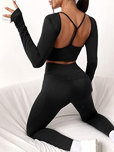 SOLY HUX kadın Atletik Spor Tee Cut Out Backless Uzun Kollu Egzersiz Yoga T Shirt Kırpma Üstleri Başparmak Delikleri