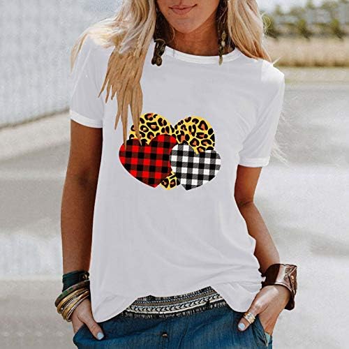 Neartime Bayan T-shirt, Rahat Yuvarlak Boyun Kısa Kollu Üstleri Aşk Kalp Desen Baskı Gevşek Bluz