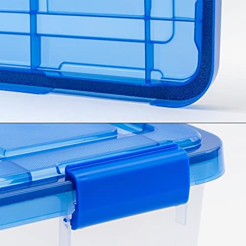 COMGAS 60 Quart Conta Şeffaf şeffaf plastik saklama kabı Kapaklı, Mavi, 4'lü Set